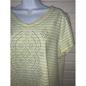 CHICO'S Zenergy Sz 3 (XL) Bridgette Striped Cotton V-Neck Studded Tee Tunic EUC